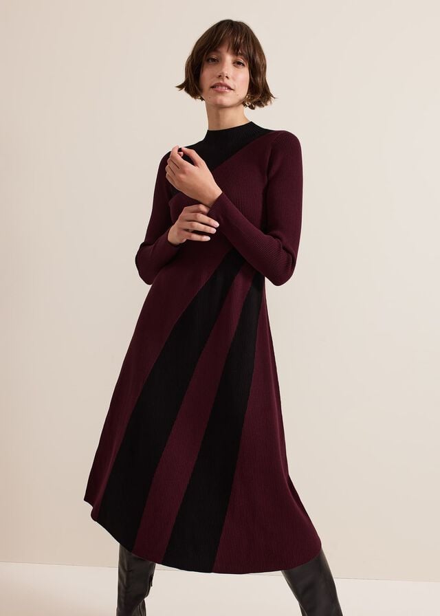 Phase Eight Julie Ribbed Fit And Flare Dress Burgundy Canada | SCPZUG-091